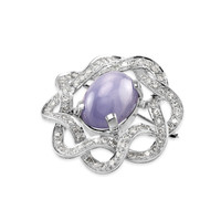 27.50 Ct. Bluish Purple Sapphire and Natural Diamond Accent Stones Brooch, 18K White Gold Image